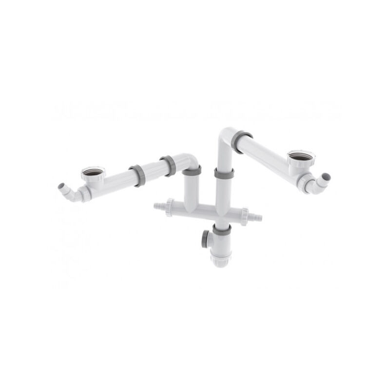 foto del prodotto doppio scarico per lavello salvaspazio con sifone e prese per lavatrice