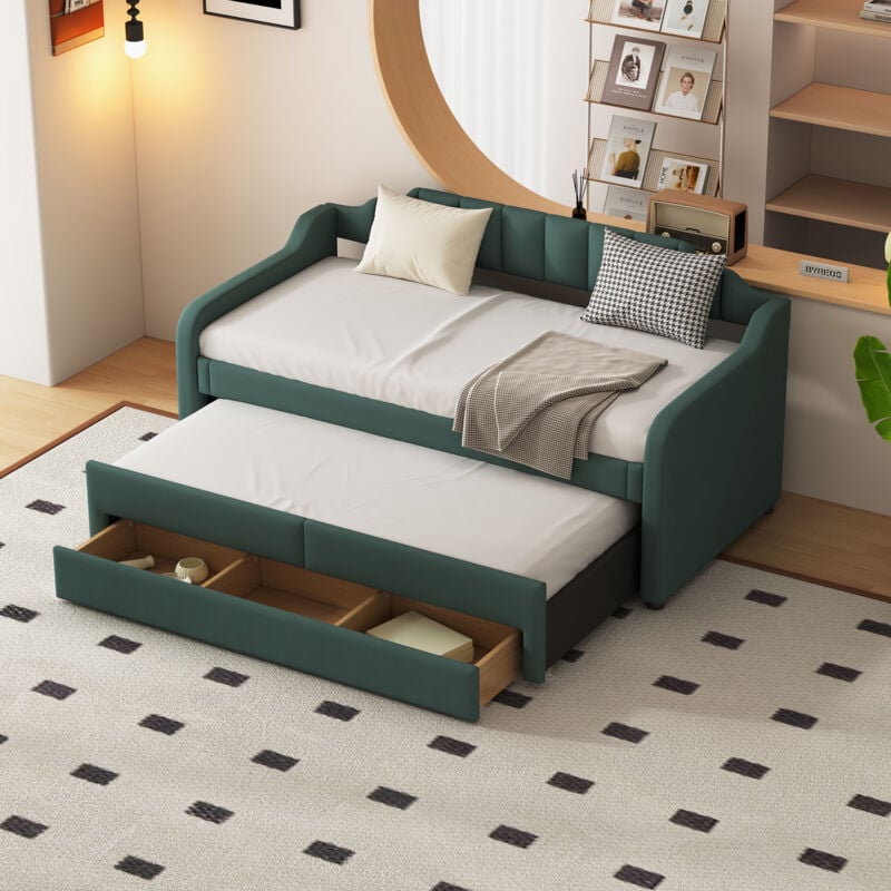 immagine 0 del prodotto dormeuse 90 cm x 200 cm 190 cm , dormeuse singolo imbottito con contenitore con rotelle, dormeuse con cassetti, verde