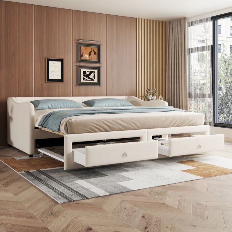 foto del prodotto dormeuse, chaise longue 90x200 cm con letto estraibile, divano letto con due cassetti, letto singolo senza materasso , biancheria, stile