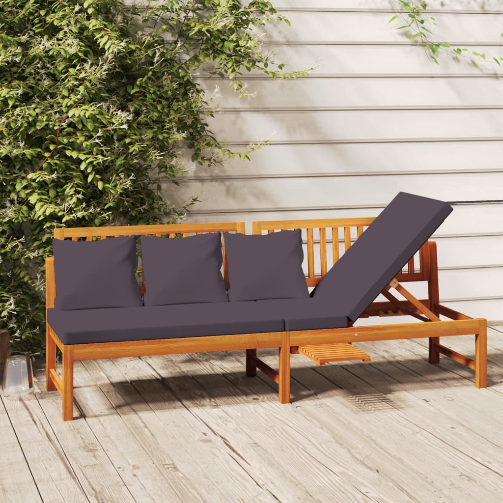 foto del prodotto dormeuse con cuscino grigio 200x60x75cm legno massello acacia cod mxl 58228