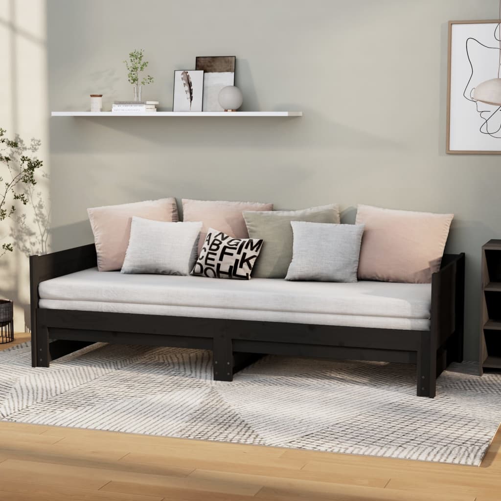 foto del prodotto dormeuse estraibile nera in legno massello di pino 2x 90x190 cm cod mxl 61328