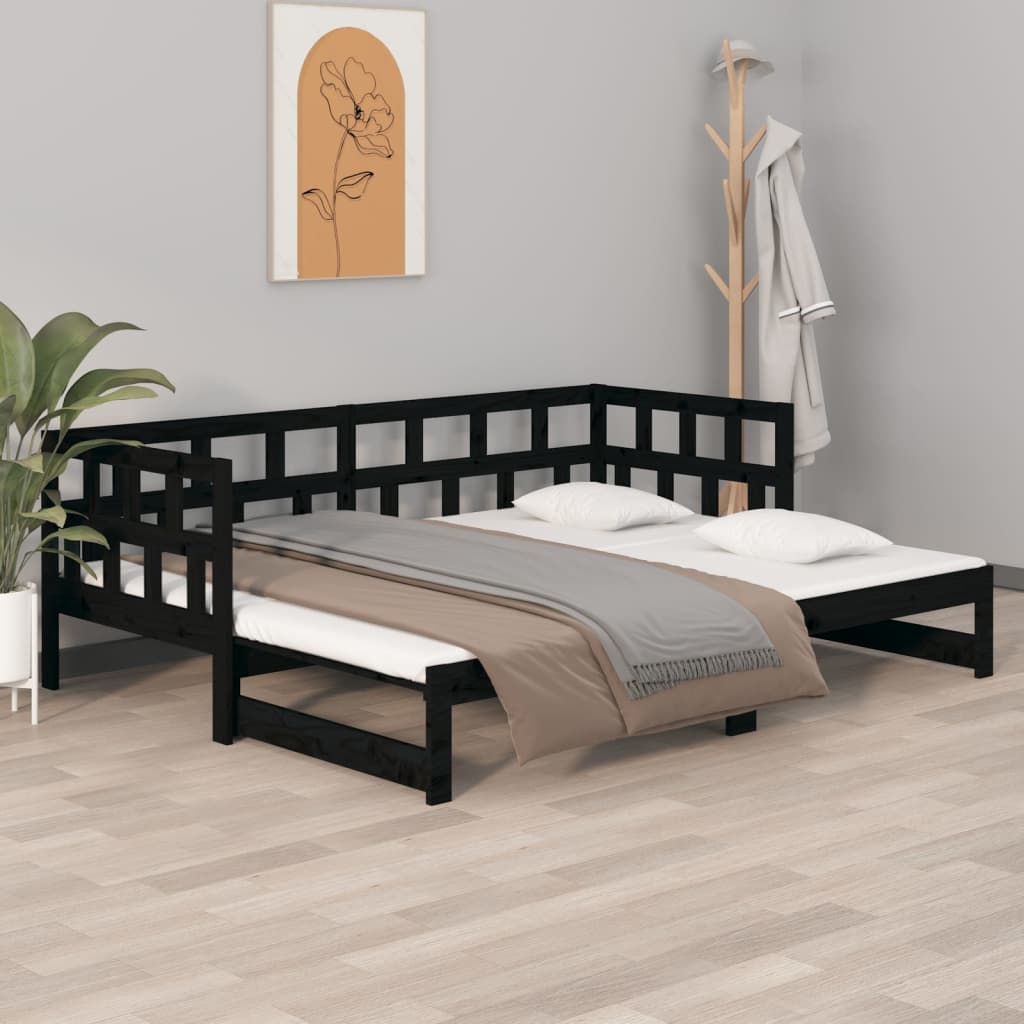 foto del prodotto dormeuse estraibile nera in legno massello di pino 2x 90x200 cm cod mxl 58945