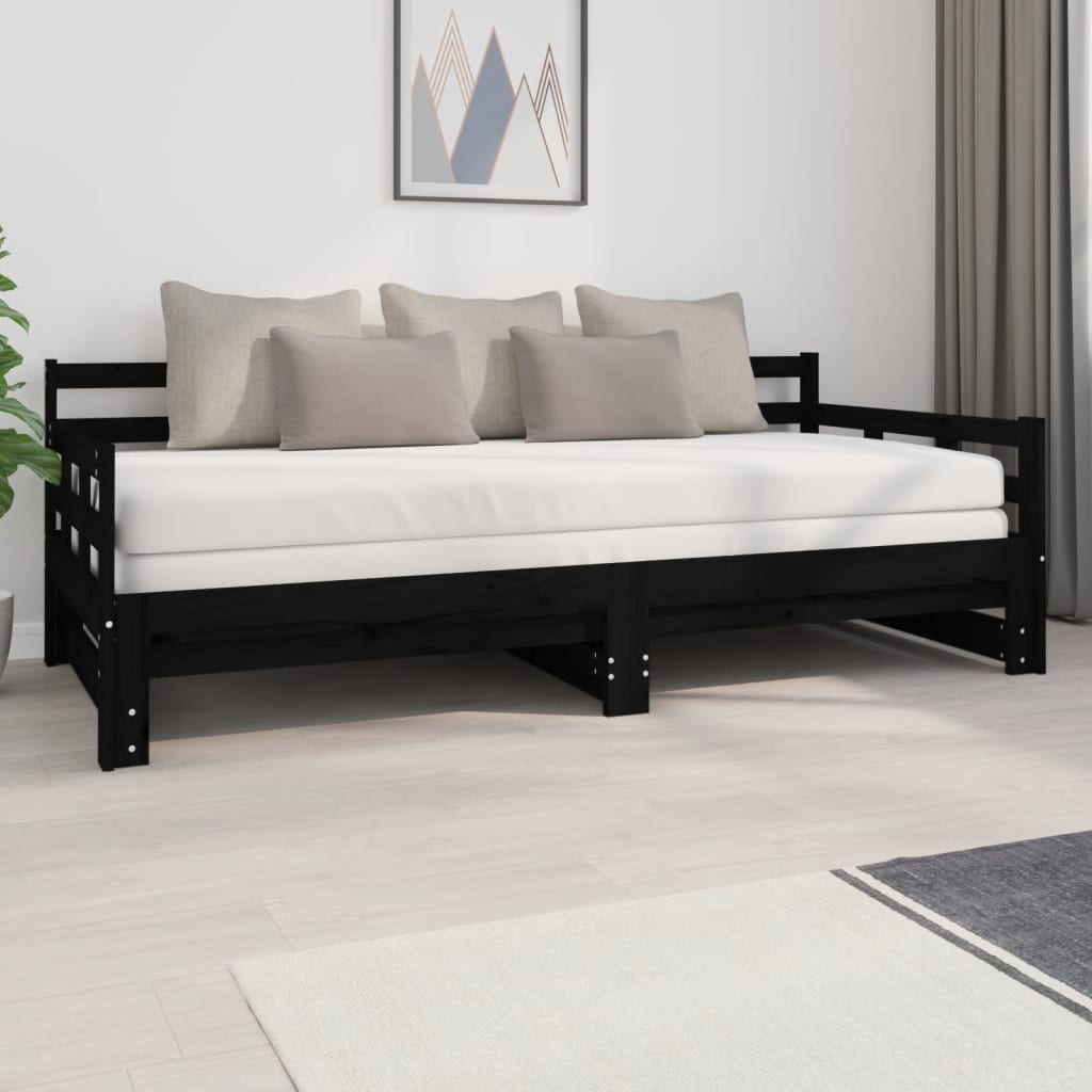 foto del prodotto dormeuse estraibile nera in legno massello di pino 2x 90x200 cm vidaxl 184297