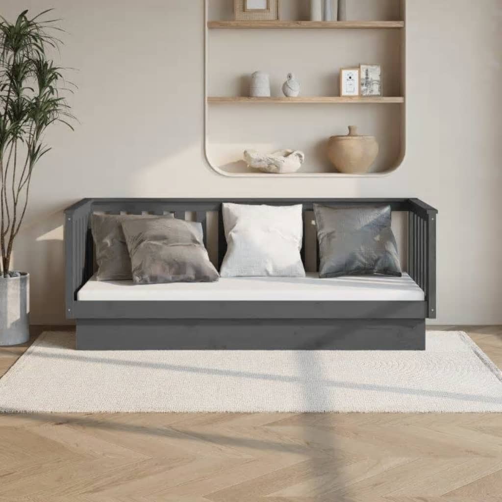 foto del prodotto dormeuse grigia 90x190 cm in legno massello di pino