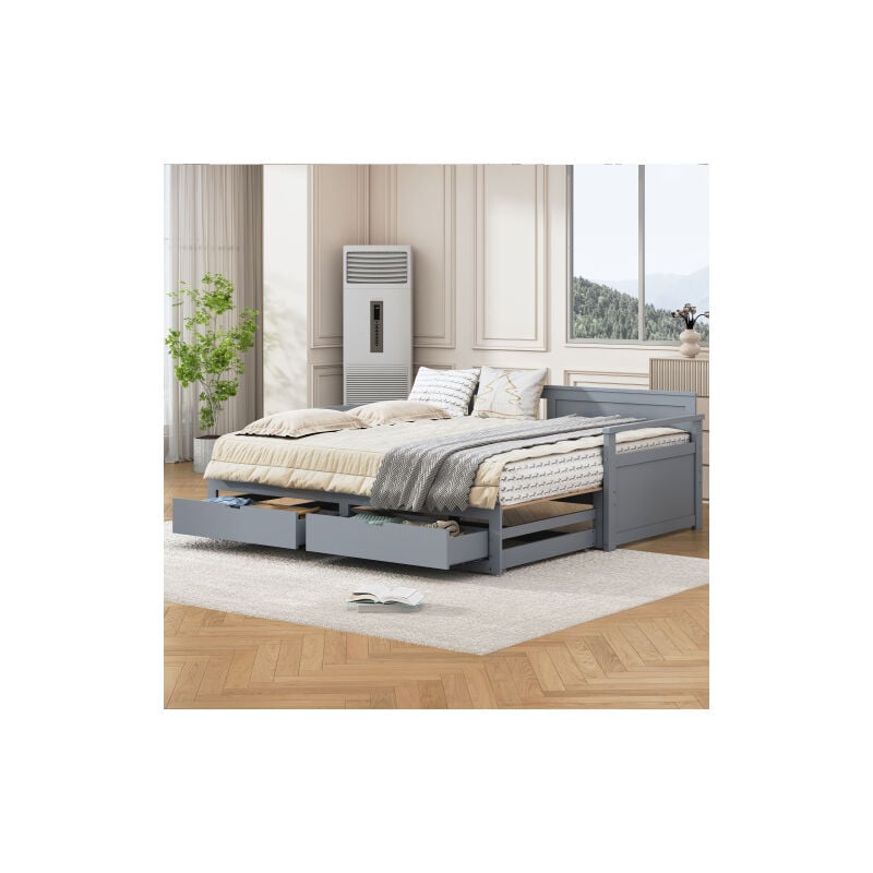 foto del prodotto dormeuse multifunzionale due in uno 90 180 x 190 con letto in pino, cassetti e letto estraibile bianco