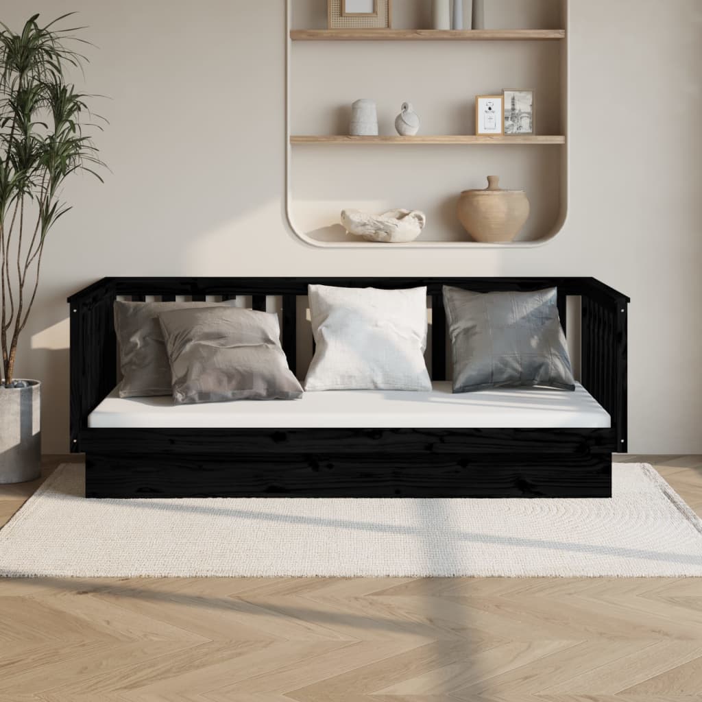 foto del prodotto dormeuse nera 80x200 cm in legno massello di pino