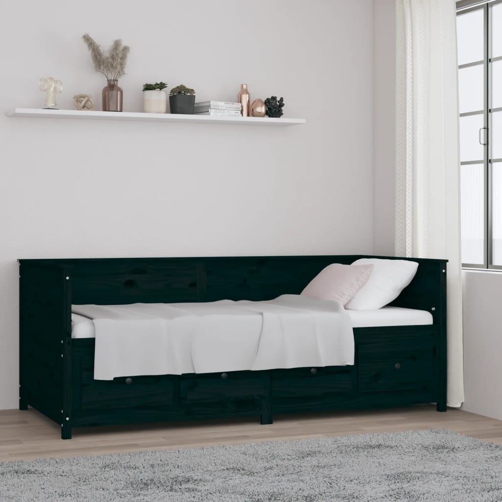 foto del prodotto dormeuse nera 80x200 cm in legno massello di pino cod mxl 58458