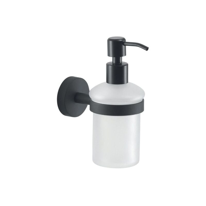 foto del prodotto dosa sapone da parete in acciaio inox e vetro modello eros dim. cm lxpxh 6,8x12x15,9 nero opaco gedy