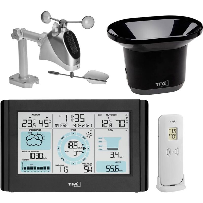 foto del prodotto dostmann stazione meteo weather pro, 35.1161.01, con pluviometro, anemometro e sensore esterno, previsioni del tempo, radiocontrollata, temperatura e
