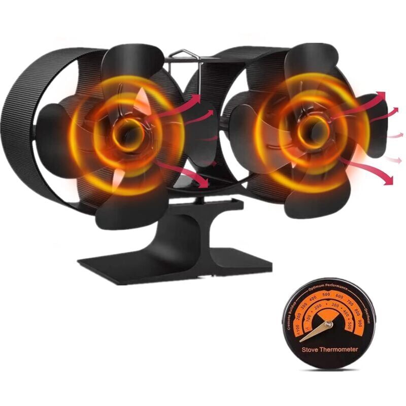 foto del prodotto double motors wood stove ,8-blade fansilent heat warm air powered fireplace eco stove fan small size for gas pellet wood log burning stoves with thermometer