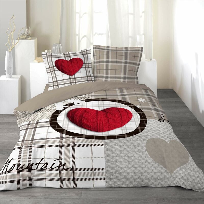 foto del prodotto douceur d int rieur 1640829 copripiumino matrimoniale 240 x 220 cm e 2 federe 63 x 63 cm, love mountain, reversibile, 100 cotone