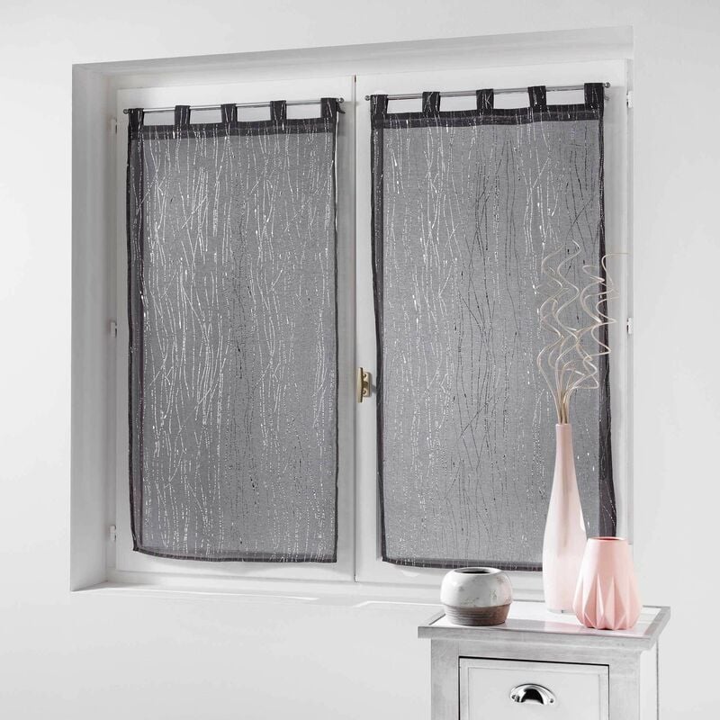 foto del prodotto douceur d int rieur coppia di tende dritte con passanti, in voile, color sabbia, con applicazioni filiane color antracite, 2 pezzi, 45 x 120 cm