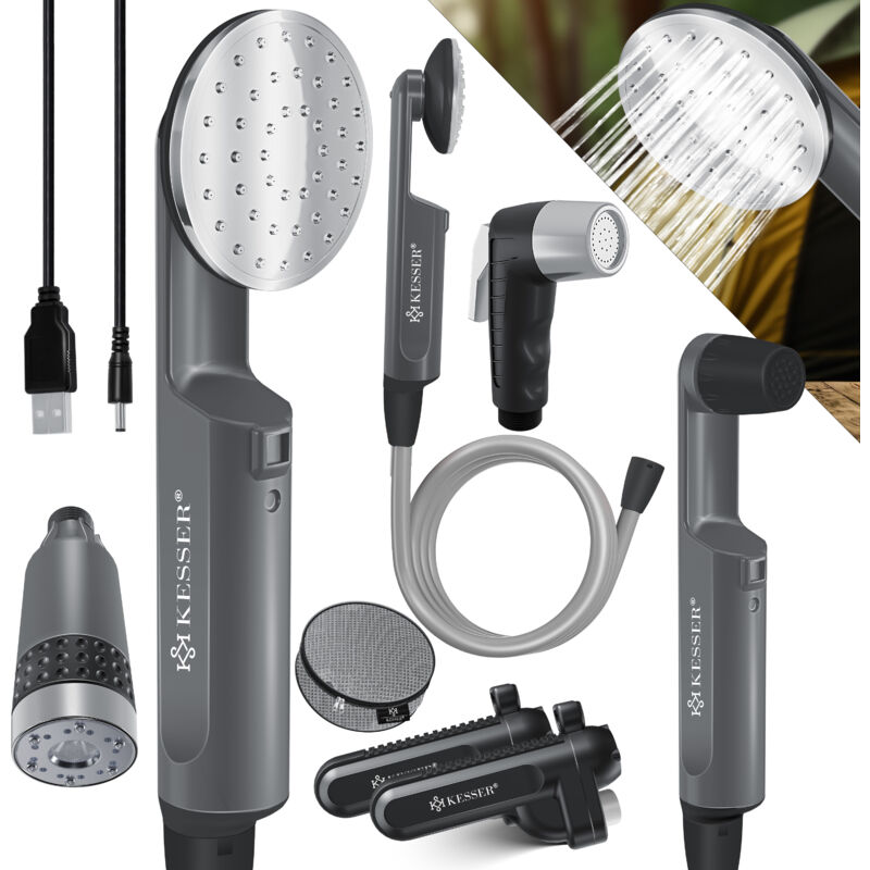 foto del prodotto douche de camping avec batterie pompe immerg e douchette 2x 2200mah lithium accu, c ble de charge usb , pour camping jardin voiture ext rieur