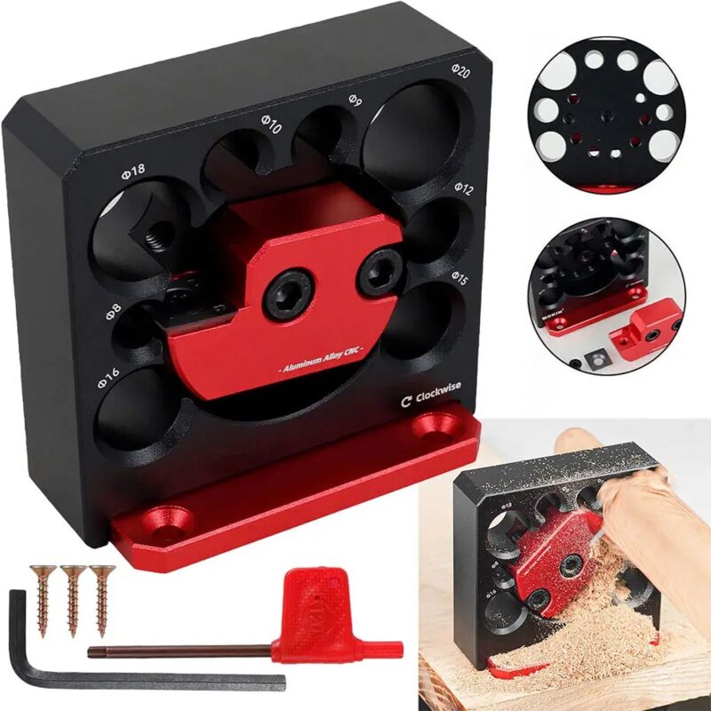 foto del prodotto dowel maker jig regolabile in lega di alluminio a 8 fori, trapano elettrico, fresatura di barre tonde in legno massello, strumento ausiliario per la