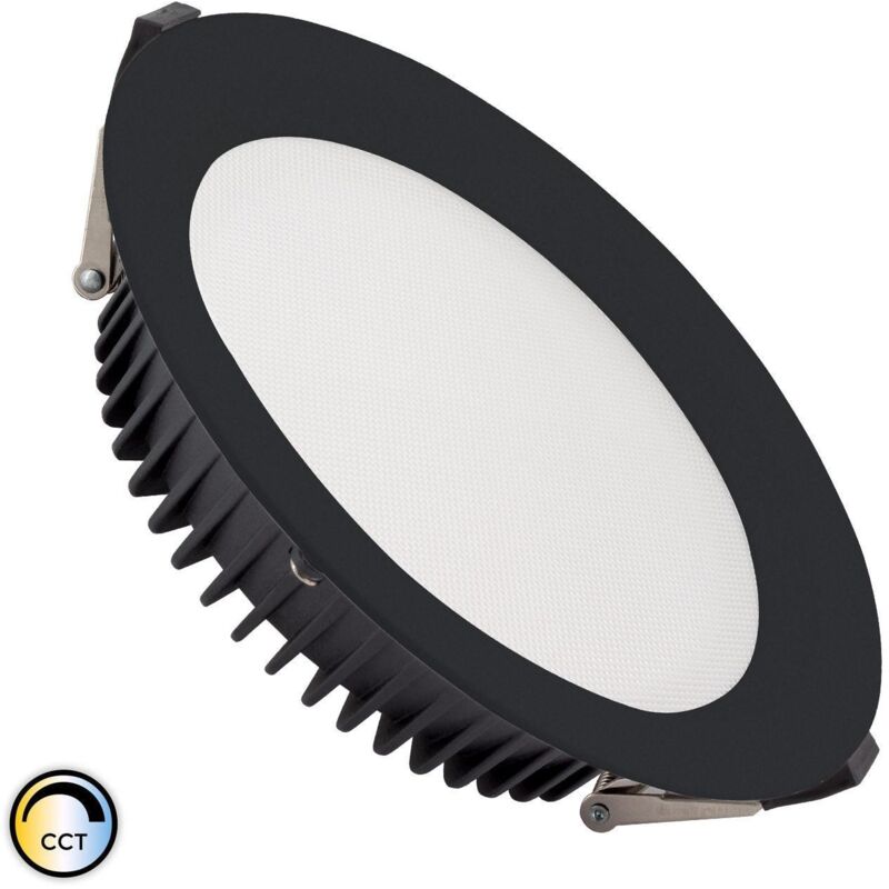 foto del prodotto downlight led 50w circolare aero cct 130 lm w microprismatico lifud foro 200 mm nero selezionabile caldo naturale freddo 