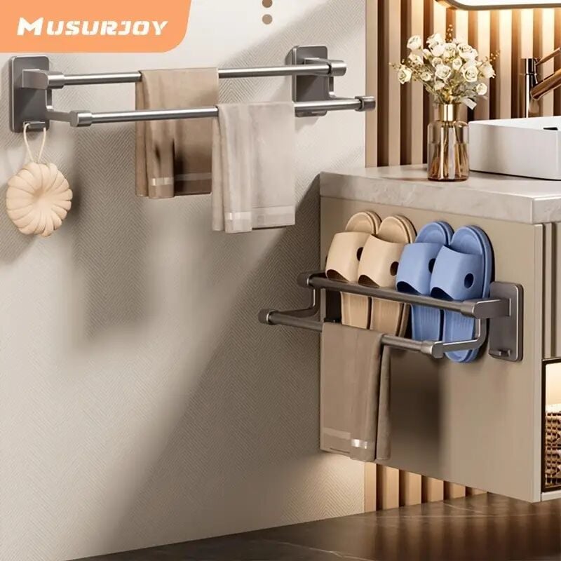 foto del prodotto dpzo 1 pz portasciugamani da bagno senza foratura portaoggetti da parete a doppio palo 2 pz cucchiaio creativo per anguria cucchiaio in acciaio