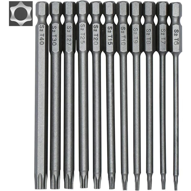 immagine 0 del prodotto dpzo 11 pezzi set di punte per cacciavite torx lunghe punte magnetiche attacco esagonale da 1 4 misure da t6 a t40 lunghezza 100 mm