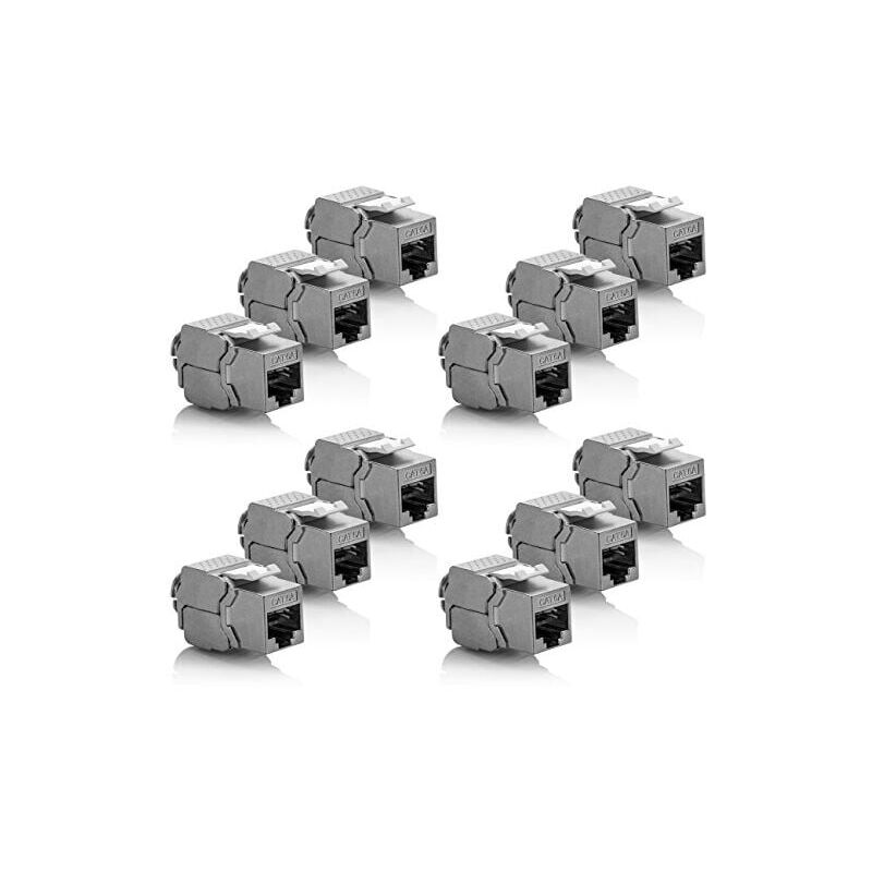foto del prodotto dpzo 12x modulo keystone cat 6a jack connettore rj45 stp schermato installazione a scatto montaggio cavo grezzo cat 500mhz 10gbit s