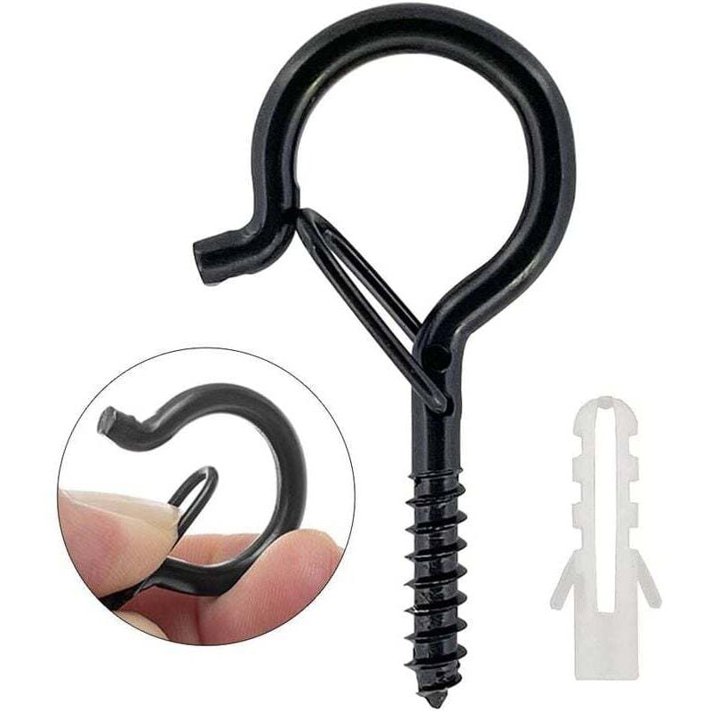 foto del prodotto dpzo 20 pezzi gancio a vite gancio a vite gancio a soffitto nero resistente con anello di sicurezza con viti nero