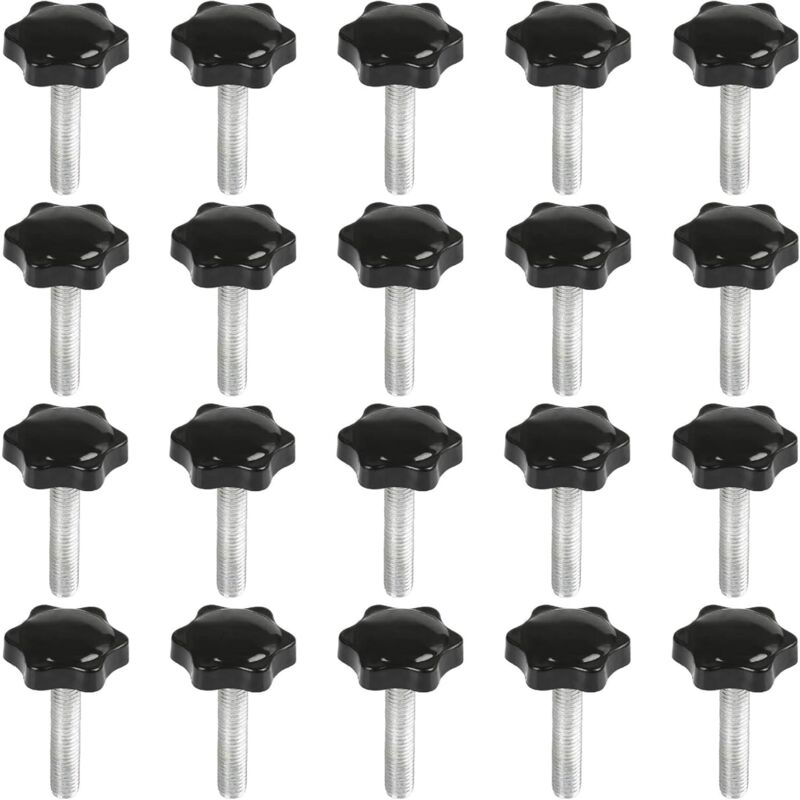 foto del prodotto dpzo 20 pezzi m8 x 40 mm viti a forma di stella in plastica per utensili, nere