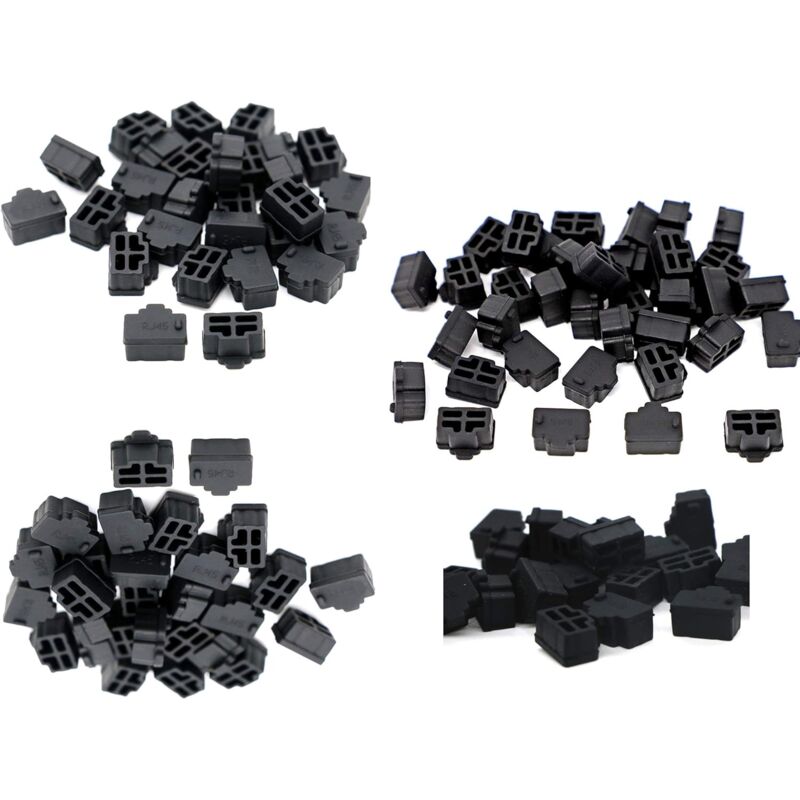 foto del prodotto dpzo 200 pezzi hub port rj45 tappo di protezione antipolvere in silicone nero ethernet