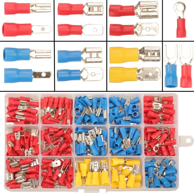 foto del prodotto dpzo 280 pezzi terminali elettrici a crimpare, 15 tipi di terminali elettrici per autoveicoli terminali per auto, assortimento di terminali maschio