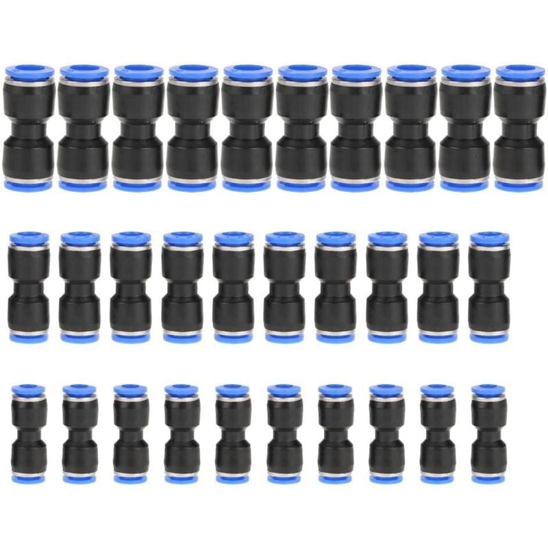 foto del prodotto dpzo 30 pezzi di connettori pneumatici dritti, raccordi a sgancio rapido in plastica per tubi da 6 mm, 8 mm e 10 mm