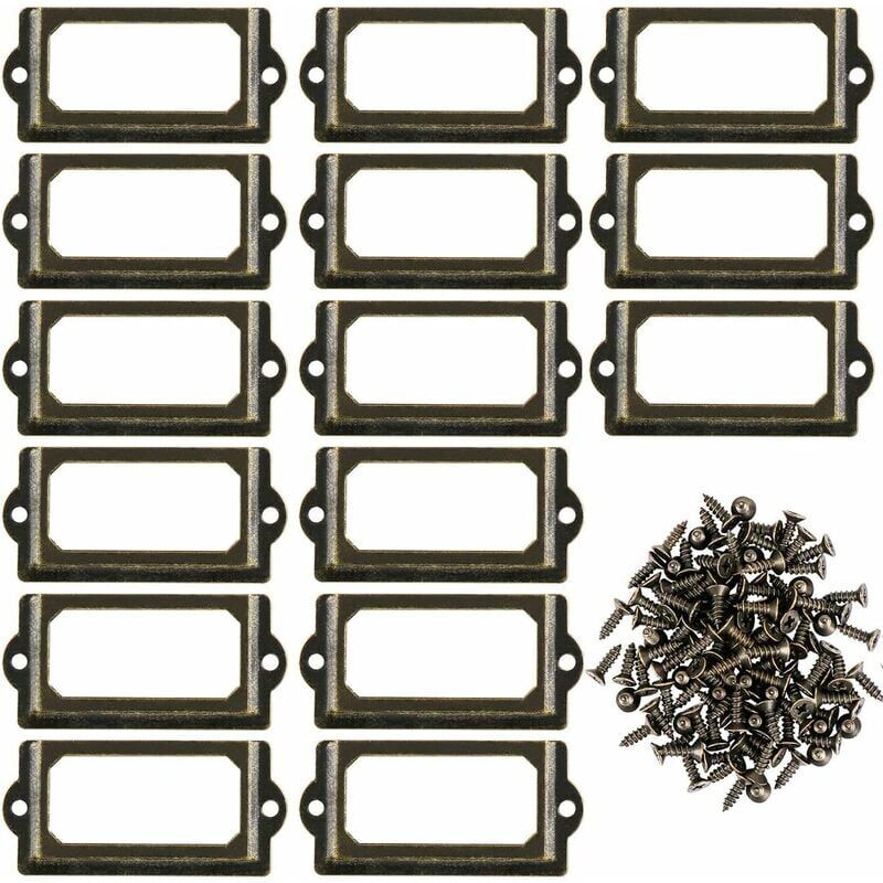 foto del prodotto dpzo 30 porta etichette in metallo per mobili, cassetti, armadietti, targhette con viti per scrivania, libreria, scaffale, bronzo, m 70 x 33 mm