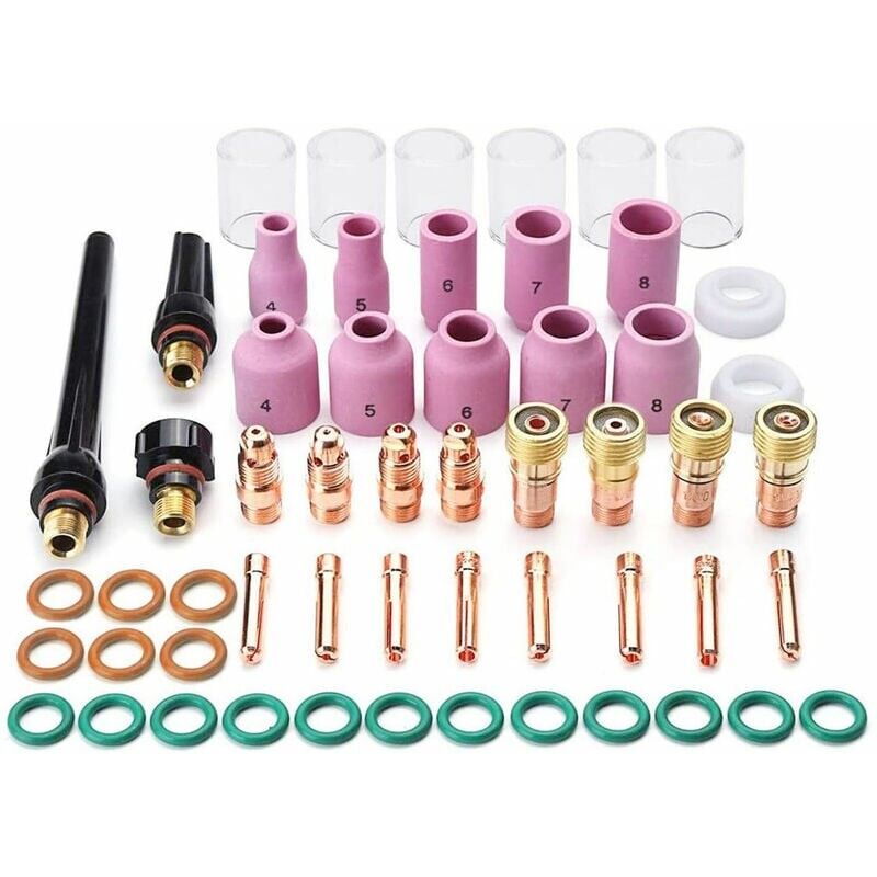 immagine 0 del prodotto dpzo 55pcs kit di accessori per saldatura tig vetro di garza superiore tazza di vetro vetro resistente all allumina per wp 17 18 26, 55 pezzi