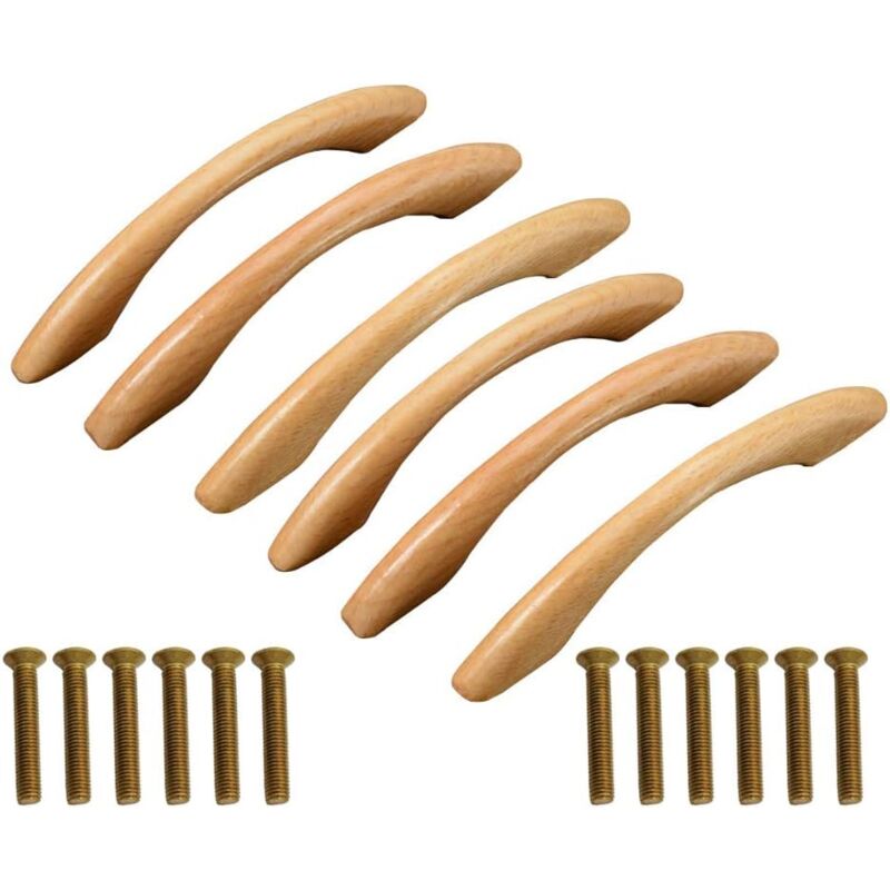 foto del prodotto dpzo 6 maniglie per mobili in legno a forma di arco da 128 mm, pomelli per mobili, armadi e cassetti giallo 