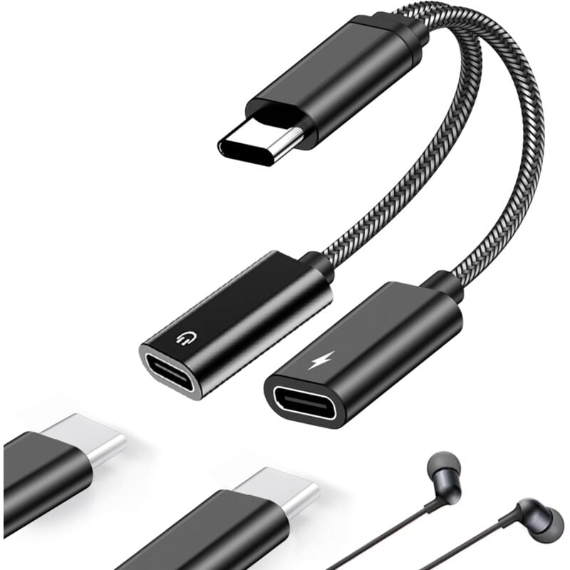 foto del prodotto dpzo adattatore per caricabatterie e jack per cuffie usb c doppio, ricarica audio di tipo c 2 in 1, jack di tipo c doppio compatibile con samsung