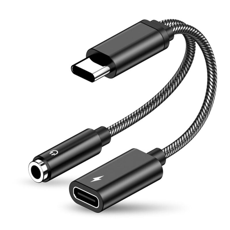 foto del prodotto dpzo adattatore per cuffie da usb c a jack da 3,5 mm, adattatore per cavo di ricarica audio di tipo c 2 in 1, adattatore per cavo audio per cuffie