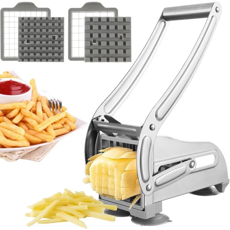 foto del prodotto dpzo affettapatate tagliapatate professionale per patatine fritte, tagliapatate in acciaio inox con 2 lame di ricambio, tagliapatate manuale