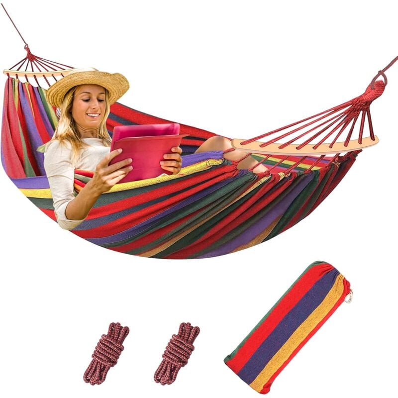 foto del prodotto dpzo amaca sospesa, amaca da esterno in cotone per pi persone 210 x 150 cm carico massimo 200 kg portatile con borsa per il trasporto per