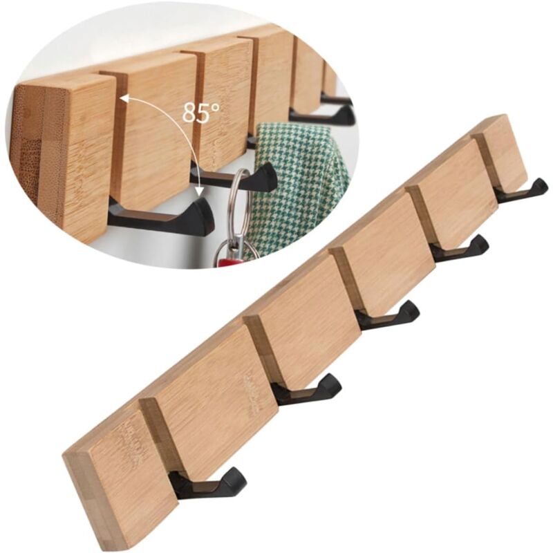 foto del prodotto dpzo appendiabiti da parete con 5 ganci retrattili, appendiabiti da parete per appendere cappotti, sciarpe, borse e altro, naturale