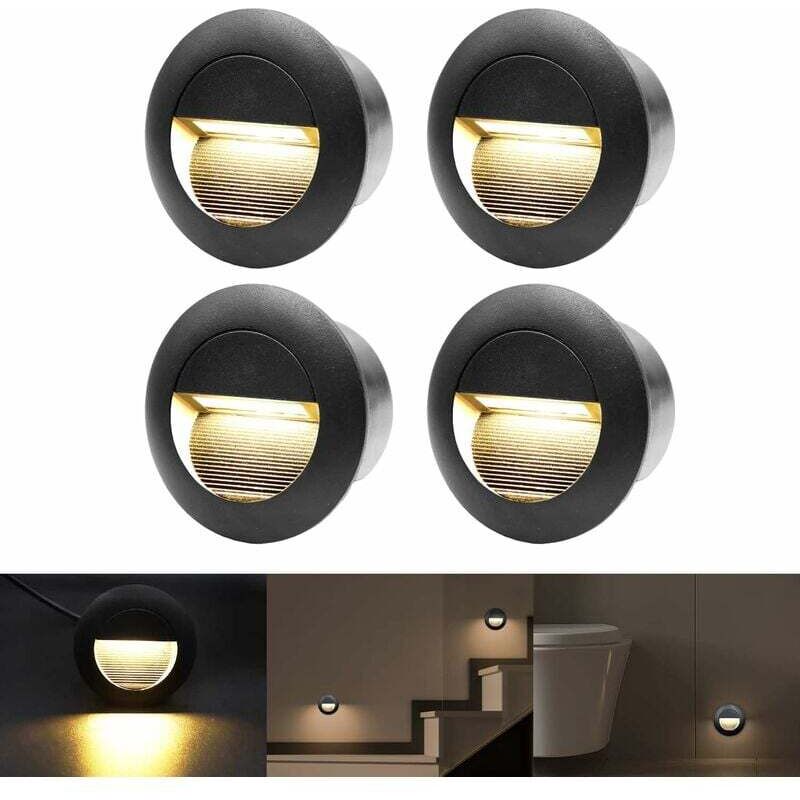 foto del prodotto dpzo applique da incasso da 3 w, bianco caldo, gradini in alluminio impermeabile, 230 v, nero set da 4 
