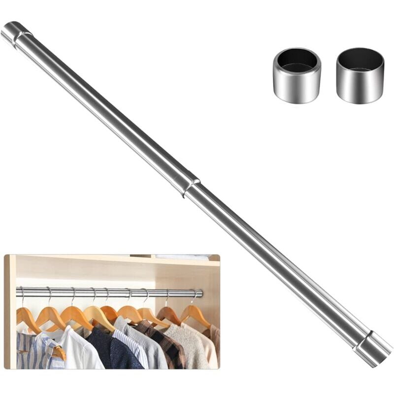 foto del prodotto dpzo asta appendiabiti estensibile in acciaio inox da 31 51 cm, asta appendiabiti regolabile con prese argento
