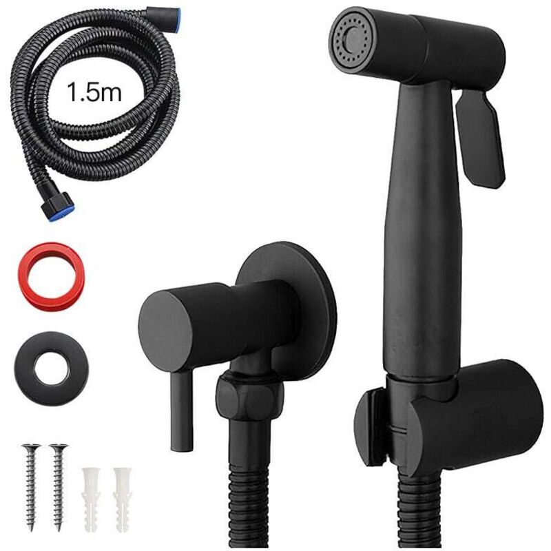 foto del prodotto dpzo bidet portatile nero, rubinetto per wc, acciaio inossidabile, valvola shattaf per bagno freddo, set di getti