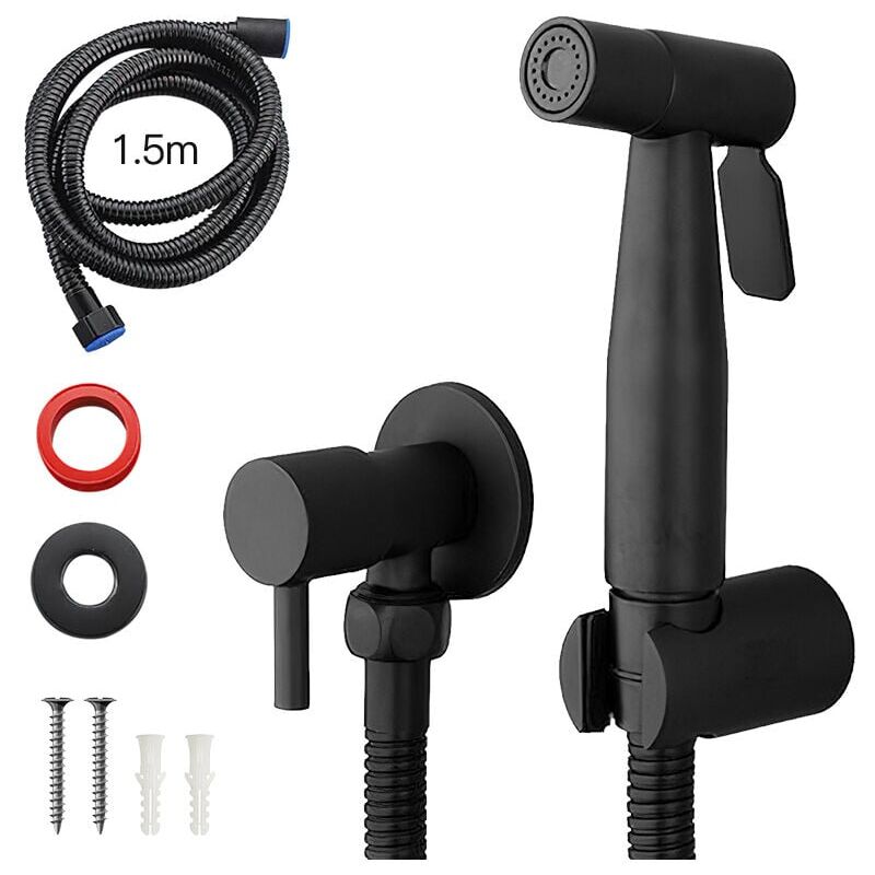 foto del prodotto dpzo bidet portatile nero, rubinetto per wc, acciaio inossidabile, valvola shattaf per bagno freddo, set di getti