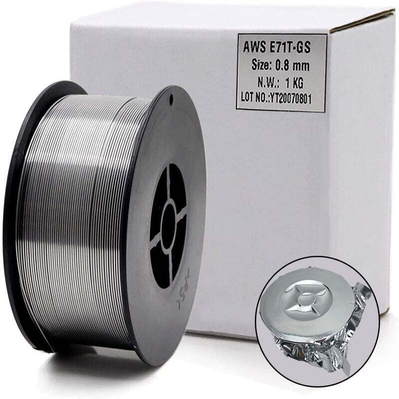 foto del prodotto dpzo bobina di filo animato senza gas autoprotetto e71t gs da 0,8 mm e 1 kg per saldatura mig universale per tutte le aree