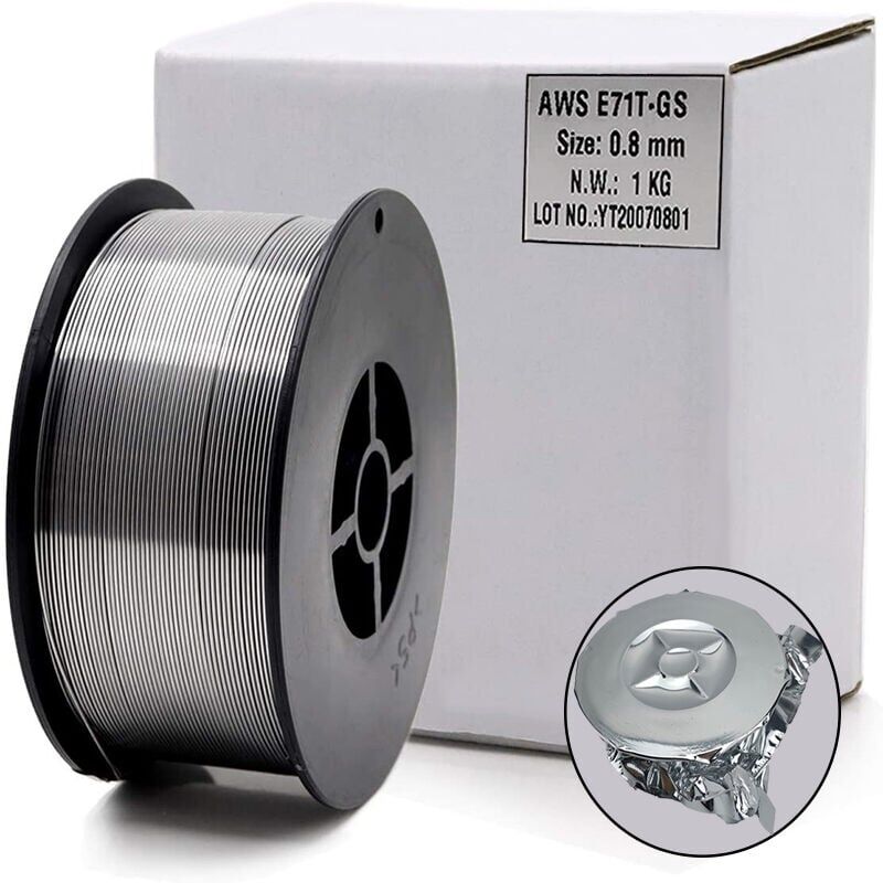 foto del prodotto dpzo bobina di filo animato senza gas autoprotetto e71t gs da 0,8 mm e 1 kg per saldatura mig universale per tutte le aree