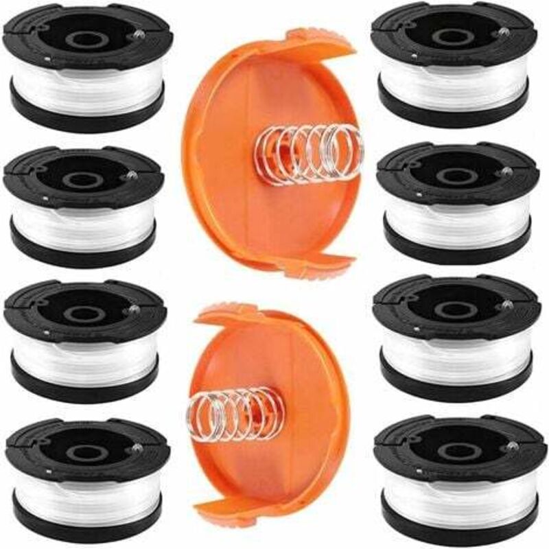 foto del prodotto dpzo bobina di filo per decespugliatore black and decker, confezione da 8 bobine di filo per decespugliatore con 2 coperture per bobine e 2 molle,