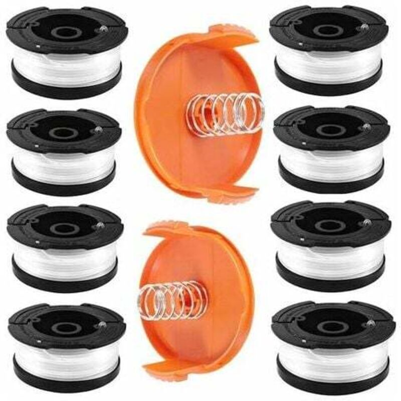 foto del prodotto dpzo bobina di filo per decespugliatore black decker, confezione da 8 bobine di filo per decespugliatore con 2 copri bobina e 2 molle, bobine