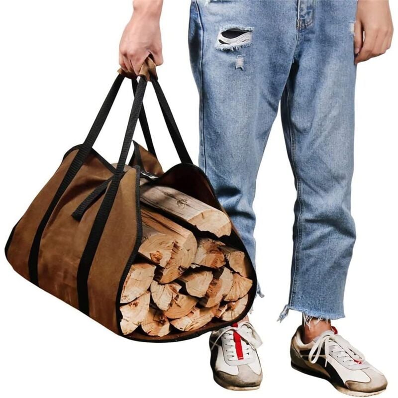 foto del prodotto dpzo borsa per legna da ardere, borsa in tela per camino, borsa impermeabile per legna da ardere, accessori pieghevoli per camino, ideale per stufe