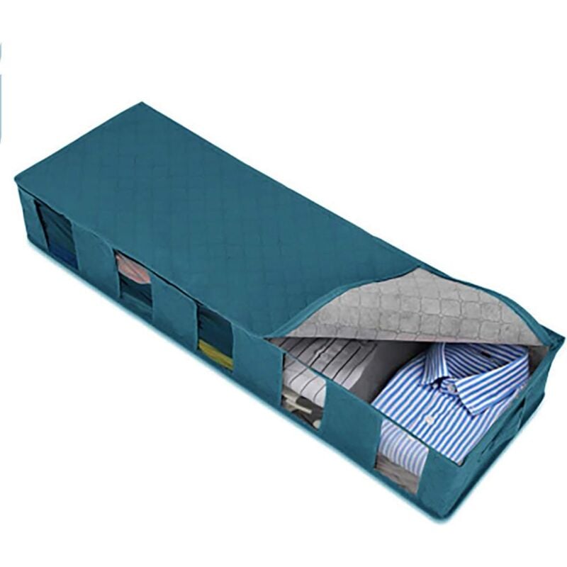 foto del prodotto dpzo borsa portaoggetti pieghevole per piumoni, contenitore sottoletto, 60x30x14 cm, ideale per vestiti e cuscini, blu