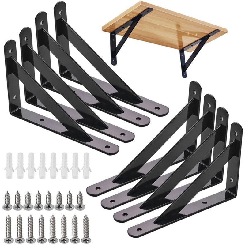 foto del prodotto dpzo br vie staffe per mensole da parete, 8 pezzi staffe triangolari in acciaio a 90 gradi, staffe per mensole da 200 mm x 120 mm, supporto per