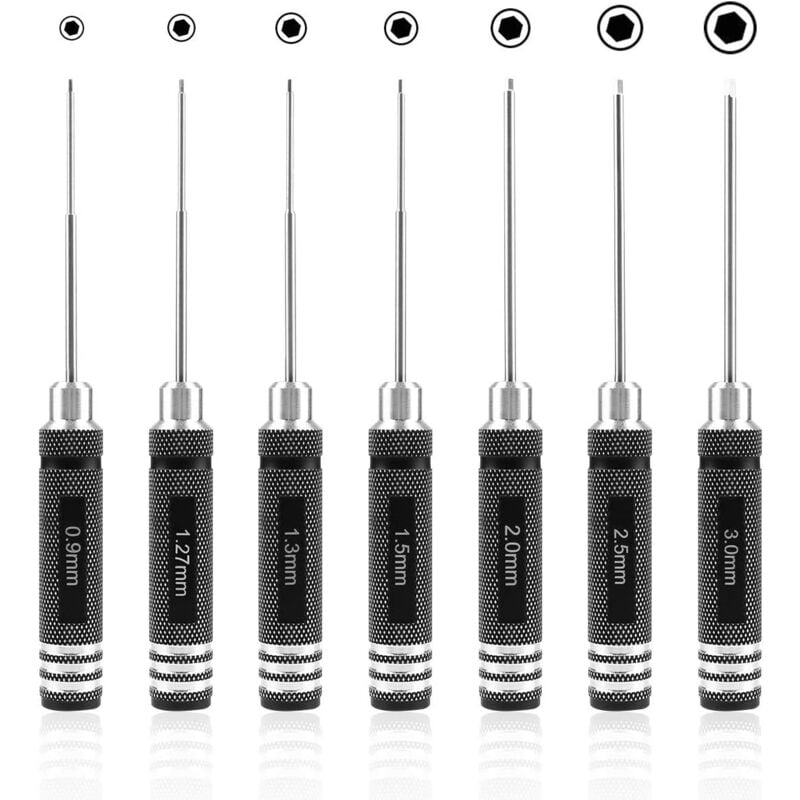 immagine 0 del prodotto dpzo cacciavite esagonale da 7 pezzi, kit di utensili per cacciavite rc 0,9 mm, 1,27 mm, 1,3 mm, 1,5 mm, 2,0 mm, 2,5 mm, 3,0 mm per elicottero