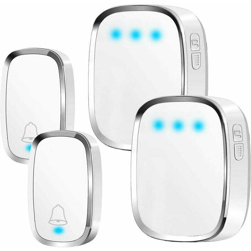 foto del prodotto dpzo campanello senza fili impermeabile per esterni, portata 300 m, 2 trasmettitori e 2 ricevitori, kit campanello senza fili con flash led, 36