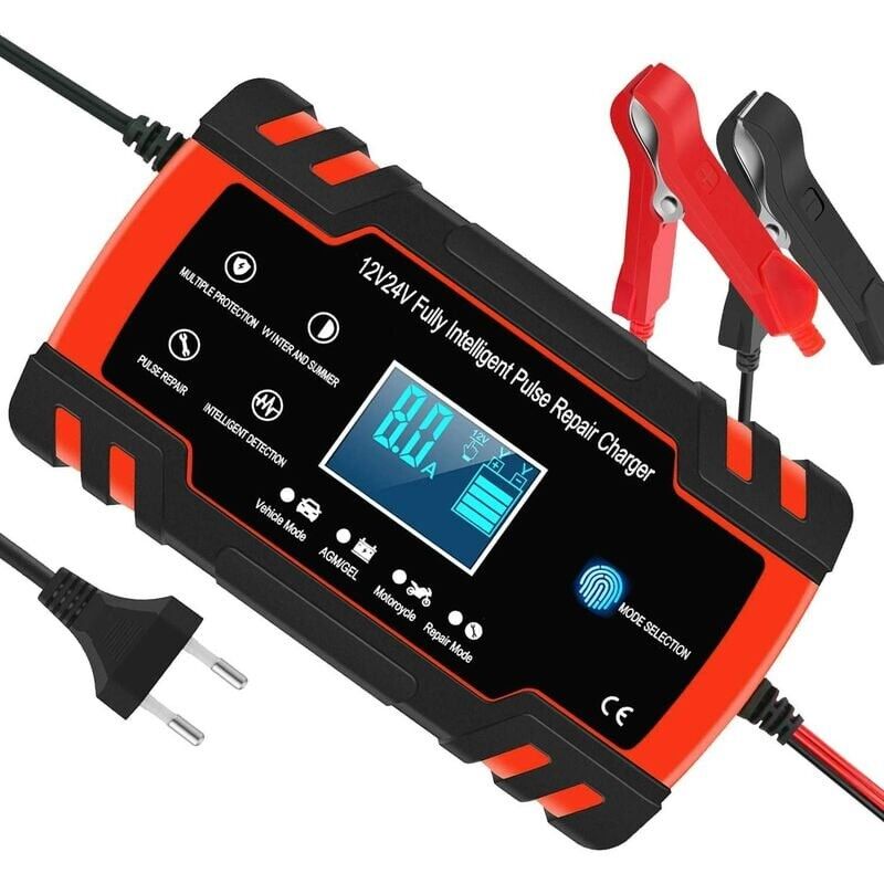 foto del prodotto dpzo caricabatteria per auto e moto intelligente da 8 a 12 v 24 v, caricabatteria a 3 stadi e funzione di riparazione automatica per camion, agm,