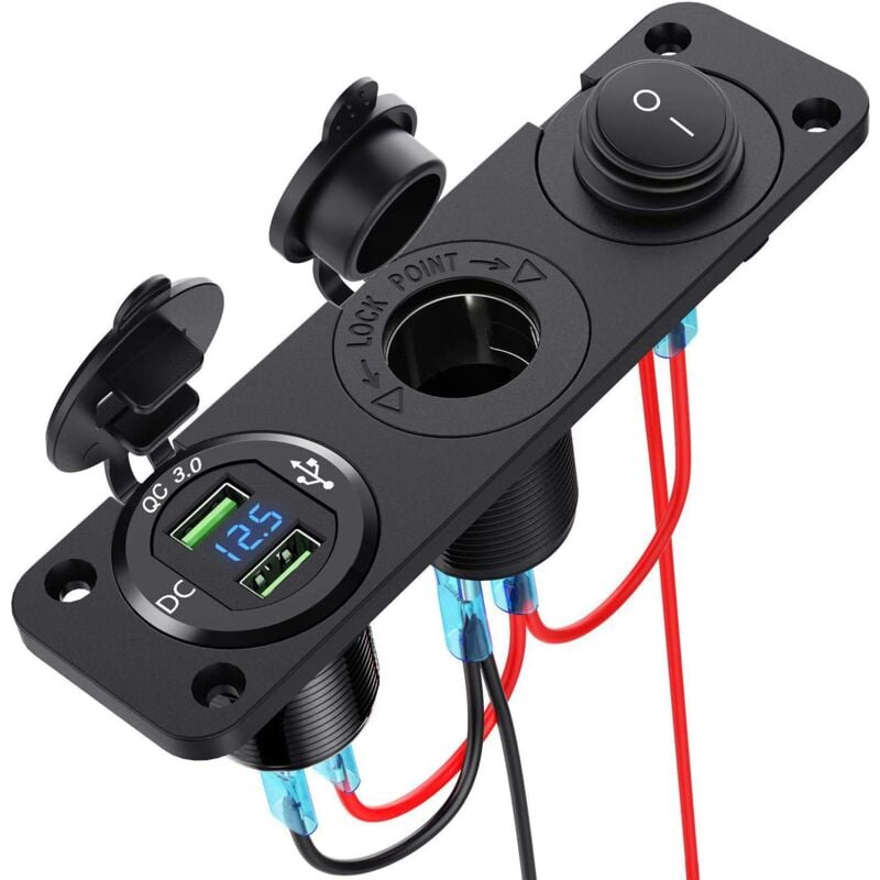foto del prodotto dpzo caricabatterie per auto con presa accendisigari da 12 v, doppio caricatore usb e voltmetro a led, adatto per barca, camion, moto